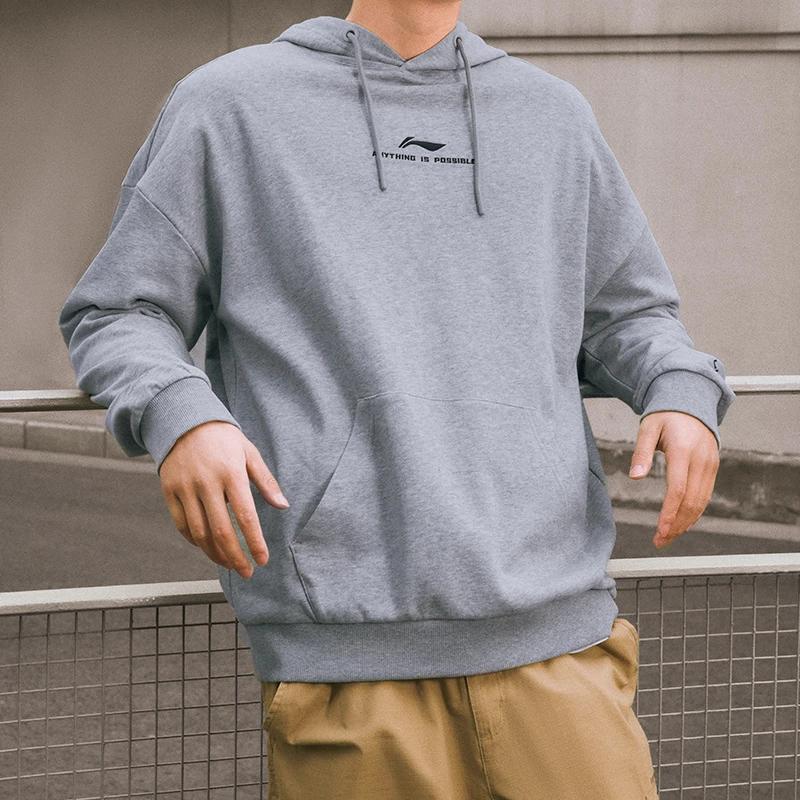 Li-Ning Sports Fashion Series Logo Hoodie Unisex Tops Floral-Grey AWDT597-3