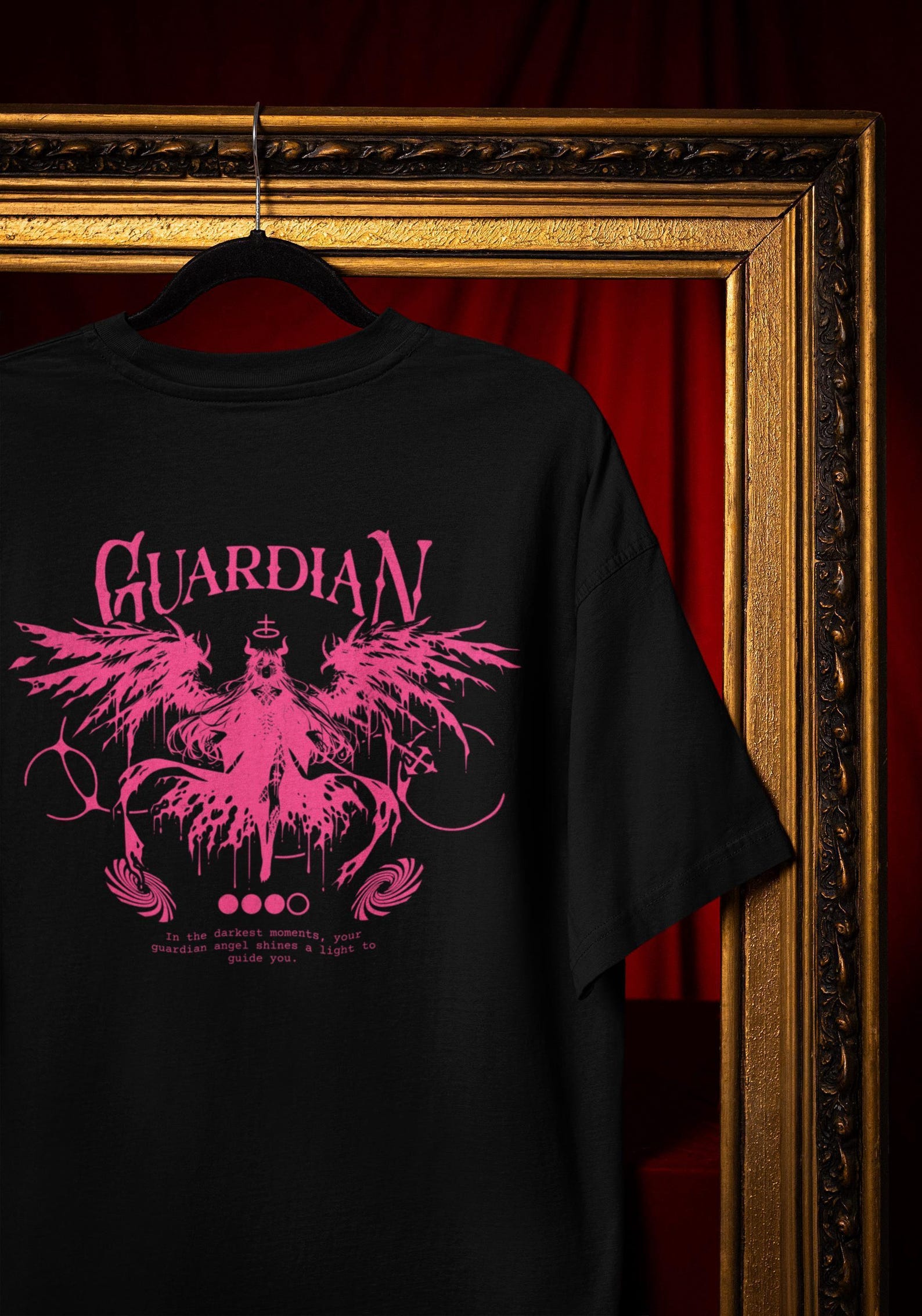 Gothic Guardian Angel T-Shirt - Pink Wings, Protective Quote Comfort Colors® L