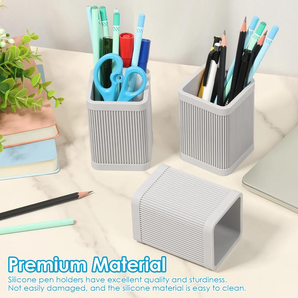 3Pcs Silicone Pencil Holder Square Office Desk Pen Holder Anti-fall Pen Brush Holder Decorative Desktop Organizer And Accessory