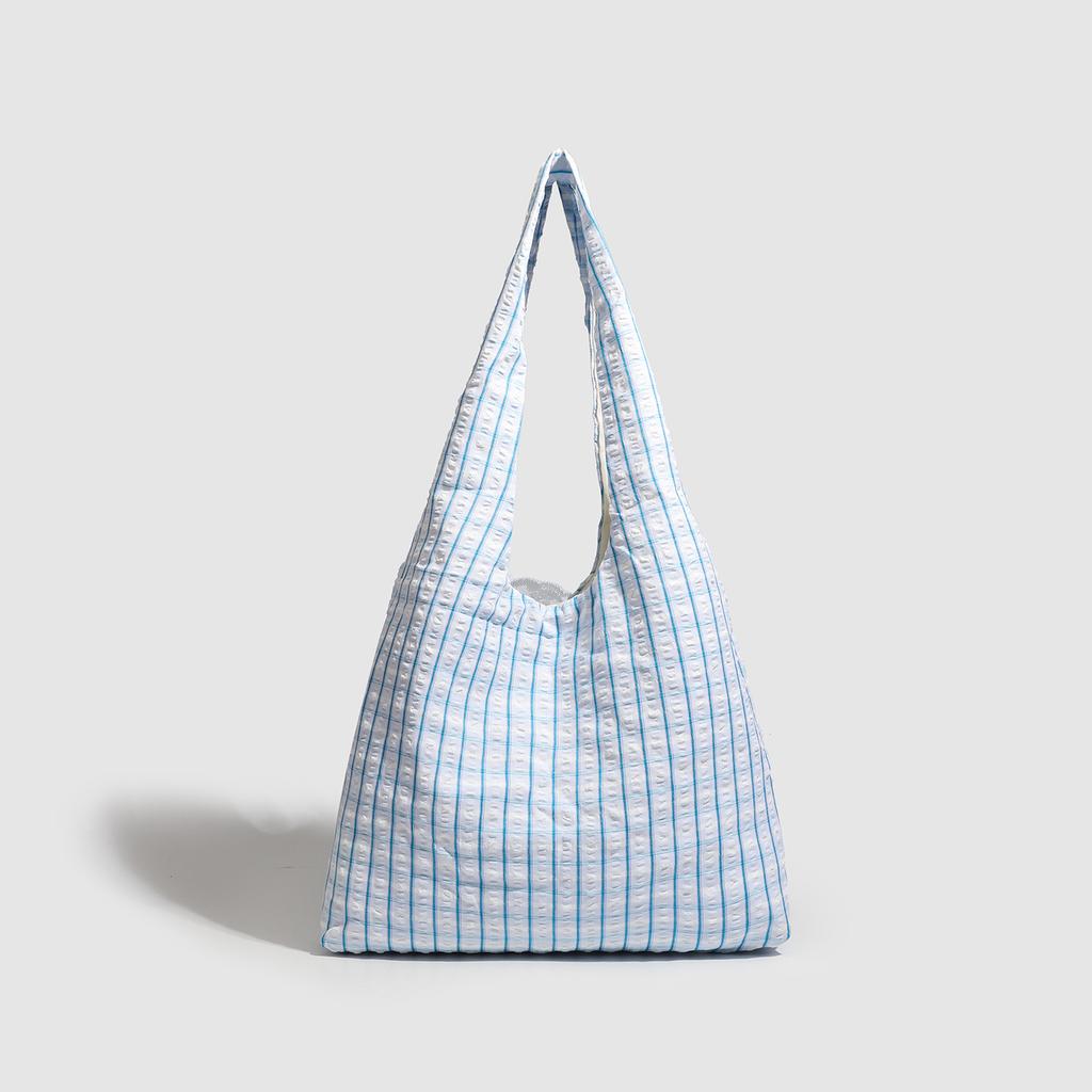 2025 New Summer New School Style Bubble Plaid Canvas Bag Fresh Shoulder Large Capacity Versatile Tote Bag Tide