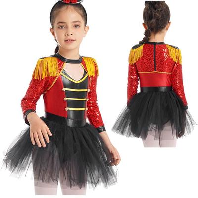 Girls Magician Performance Costume Sequin Tassel Epaulet Tutu Skirt Built In Briefs Stage Show Leotard