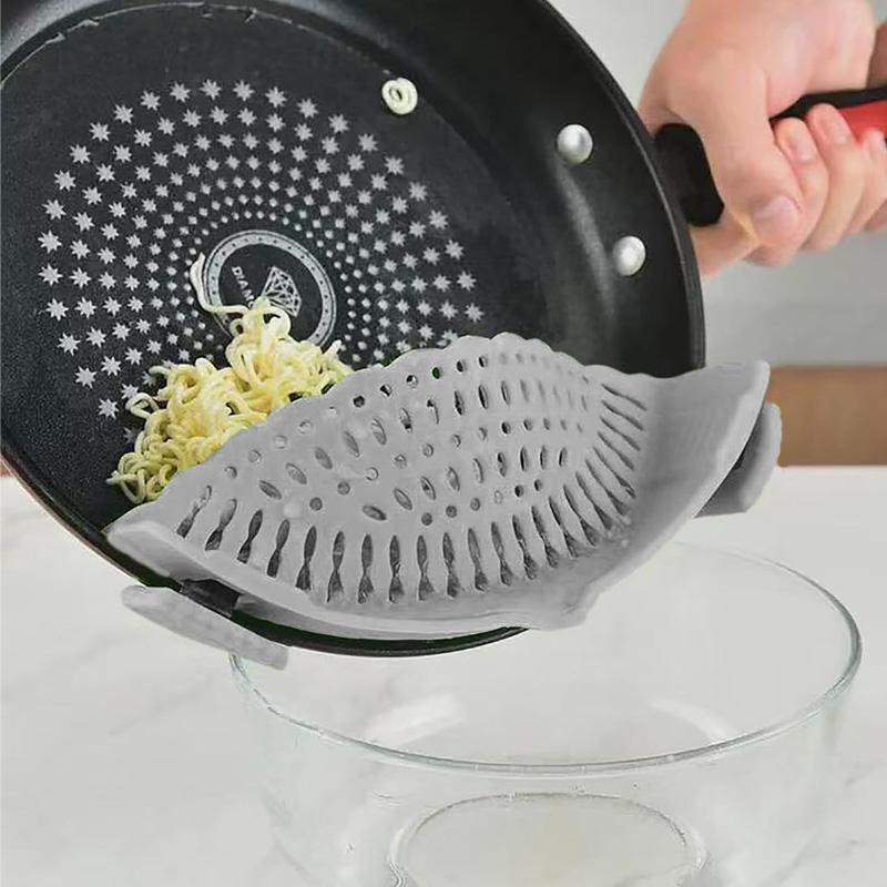 Silicone Clip On Pan Strainer Heat Resistant Food Draining Coliper For Pasta Vegetables & Pot Draining Universal Fit Kitchen Ga