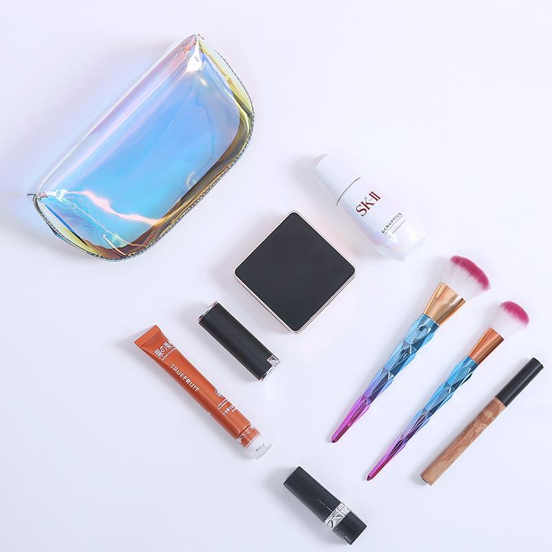 Iridescent Half-Circle Laser Makeup Bag - Transparent TPU Storage for Travel Cosmetics & Toiletries
