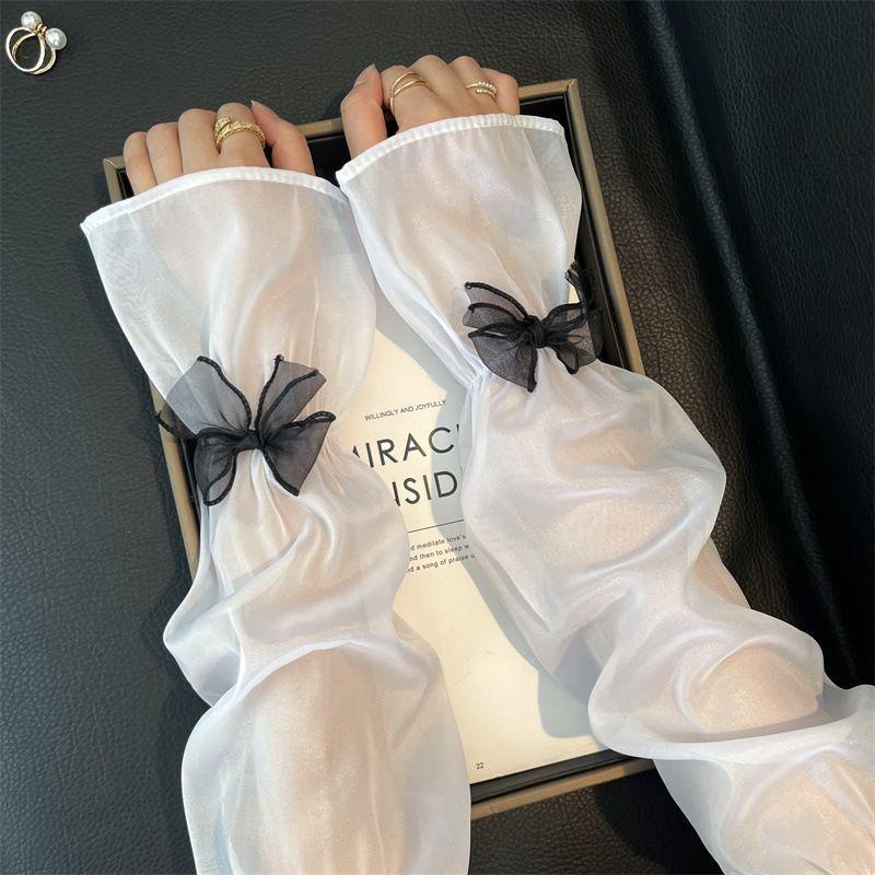 Ice Silk Sunscreen Sleeves Women's Bow Summer Hand Sleeves UV Resistant Gloves Wide Ice Sleeves