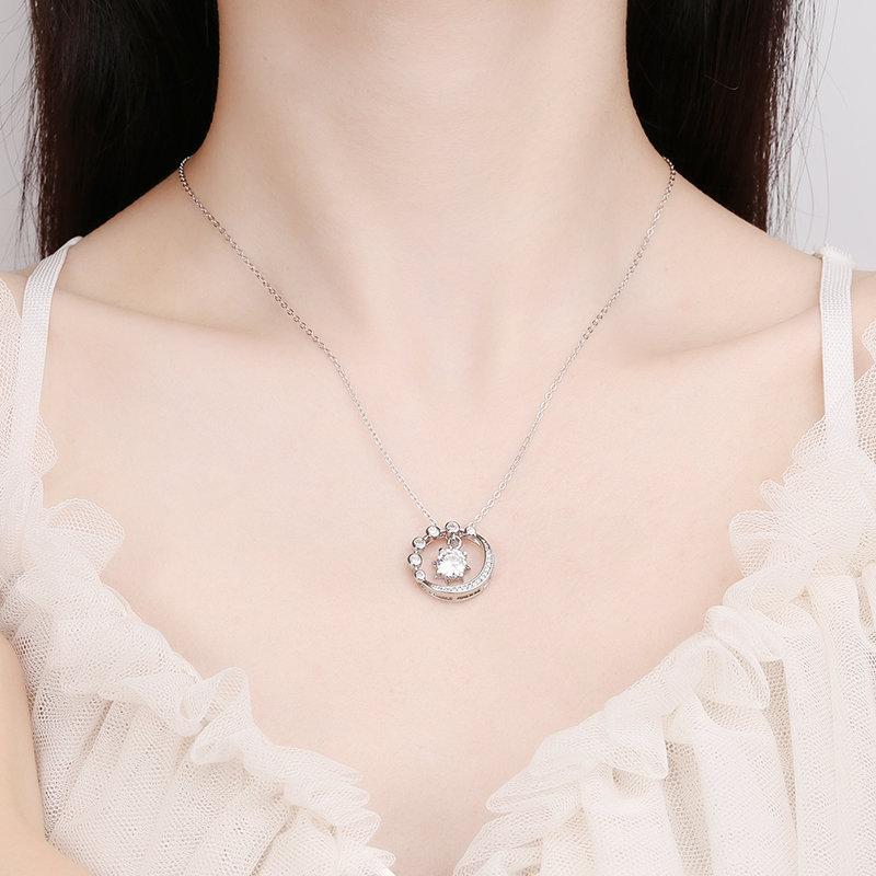 Sterling Silver Necklace Pendant Shining Zircon for Women Wedding Jewelry Engagement Charm Party Gift