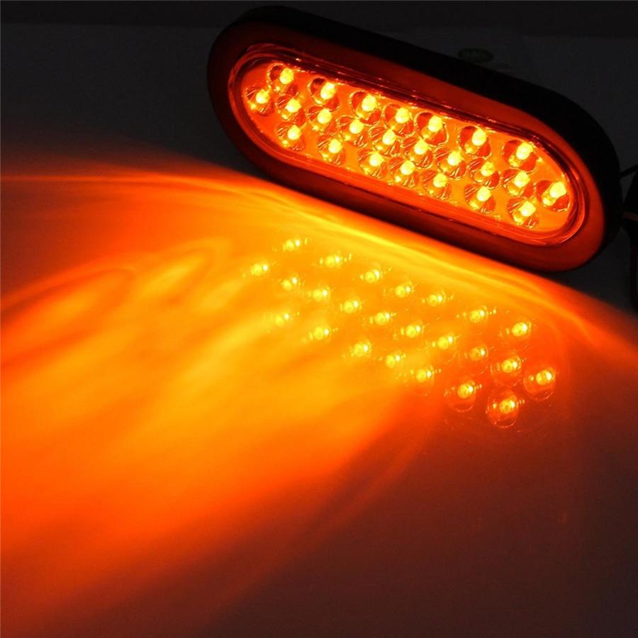Universal 2X Oval Brake Stop Tail Fog Drl Turn Sealed Marker Lights Flush Mount 6" Inch 24 Led Truck Trailer Boat Utility Yellow Lens Waterproof 12V