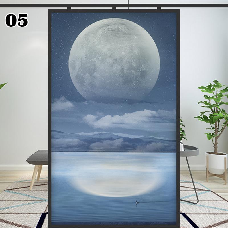 Sea Scenery Moon Landscape Pattern Privacy Window Film Static Clings Stickers Sliding Door Bathroom Window Decor Glass Films