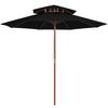 Double canopy wooden pole sun umbrella in black 270 cm