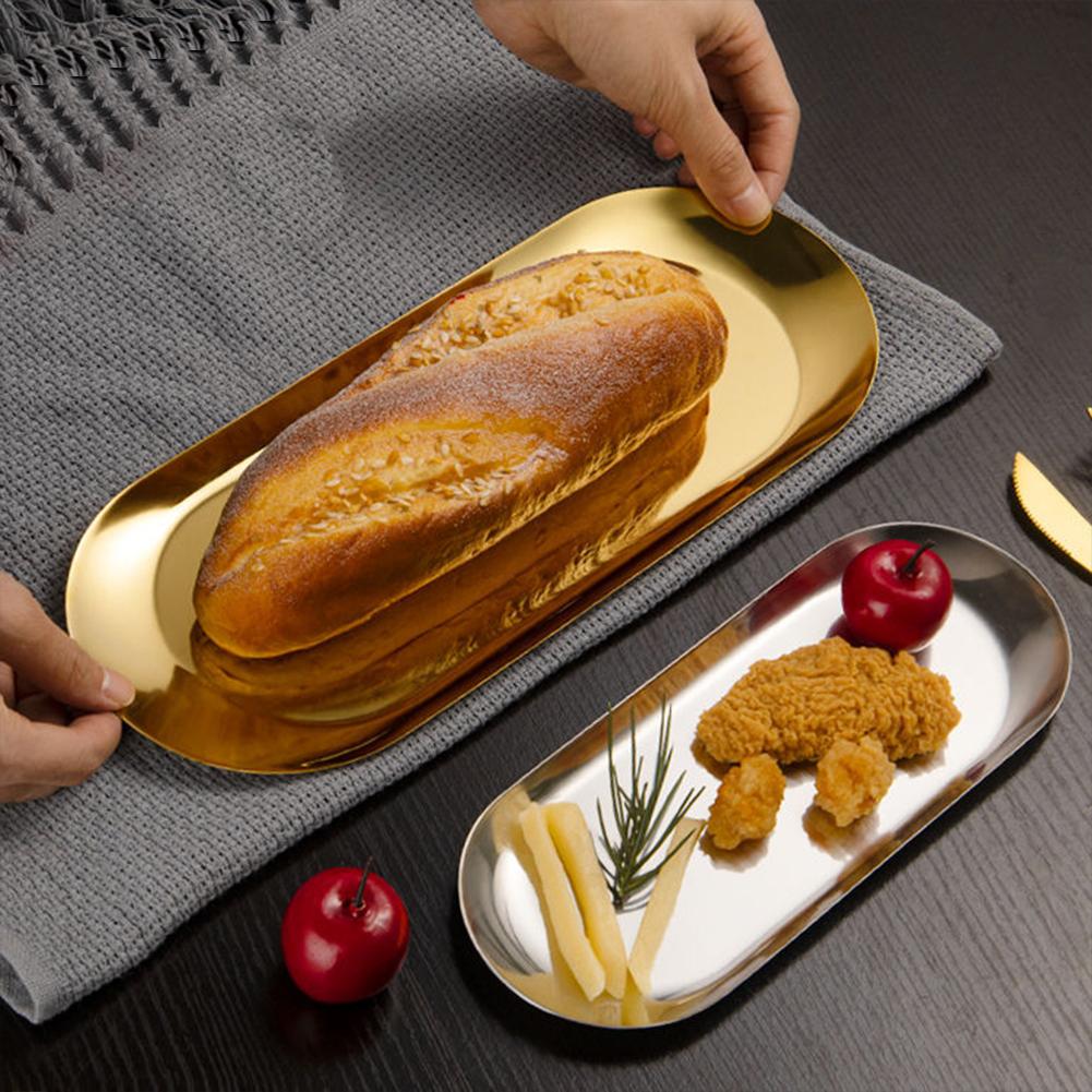 Plateau de Plaque de Grillade Ovale Acier Inoxydable Poli Miroir Plateau pour Rôtir la Viande Assiettes à Sushi Assiette à Fruits Plat à Dessert Pour Gâteau Dessert