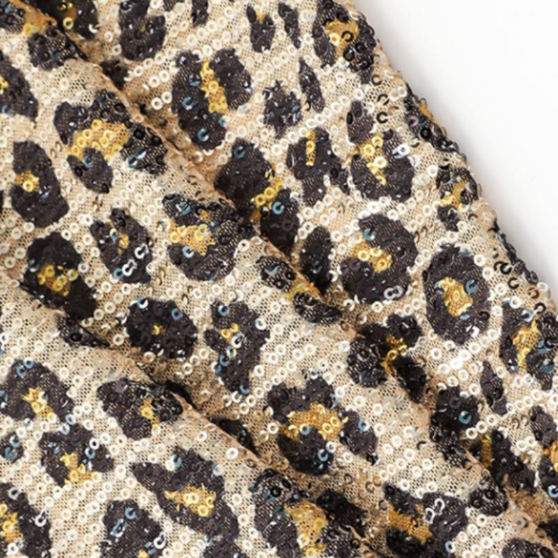 50cm/100cm Tecido de Renda Tule Bordado Lantejoulas Estampa Leopardo Tecido Nigeriano para Roupa Costura DIY