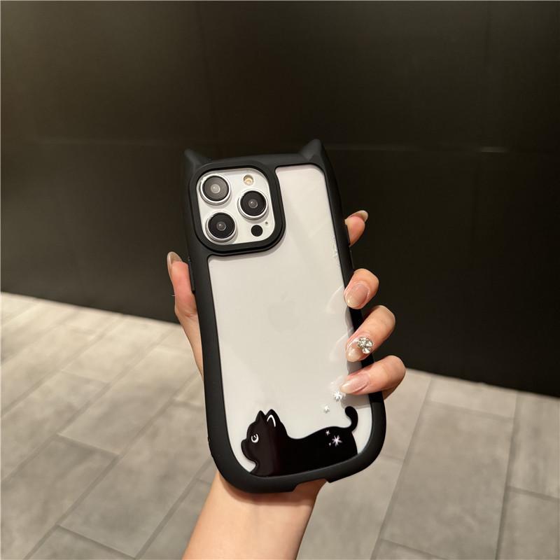 

Cartoon Black Cat Ear Phone Case for iPhone 11-15 PRO MAX, XS - Anti-Fall Cover 13 Pro