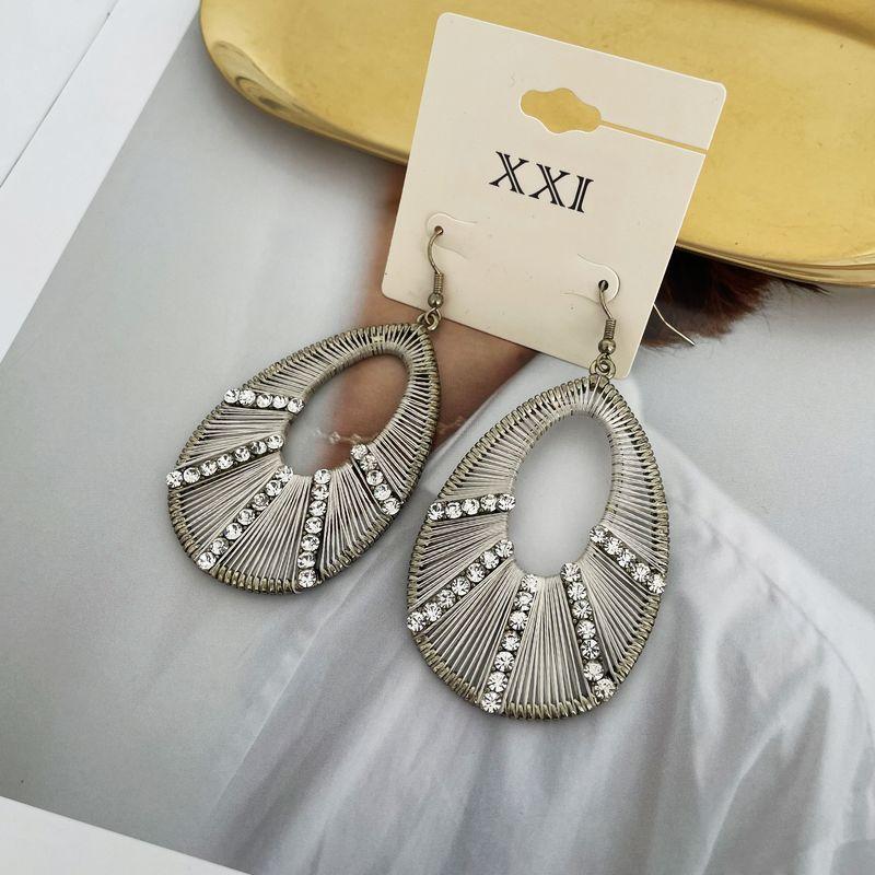 

European and American Fashion Export Elegant Handmade Woven Texture Full Diamond Beautiful Mesh Distressed Earrings Personalized Ear Jewelry Default