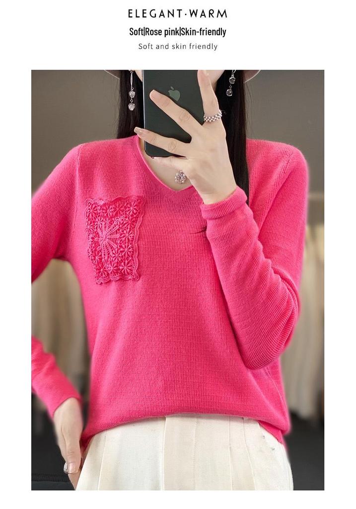 Damen V-Ausschnitt Strickpullover: Stilvolles, vielseitiges, figurschmeichelndes Langarmshirt für Herbst/Winter
