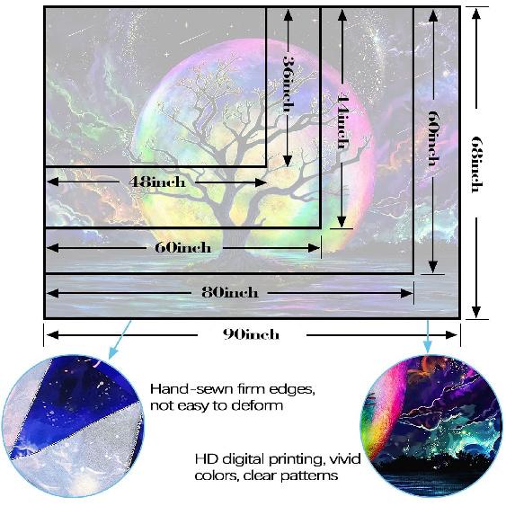 Faxdong Blacklight Moon Tapestry, UV Reactive Tree Lake Colorful Starry Night Galaxy Space Clouds Wall Tapestry for Bedroom Decor 36×48 Inch