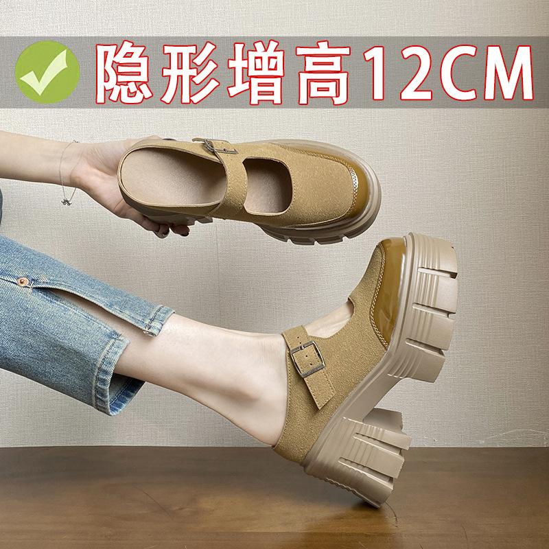 

Thick-soled small people increase in height, Mary Jane shoes, new products in early spring, round head with buckle thick heel high heel single shoes 3 33 малиновий
