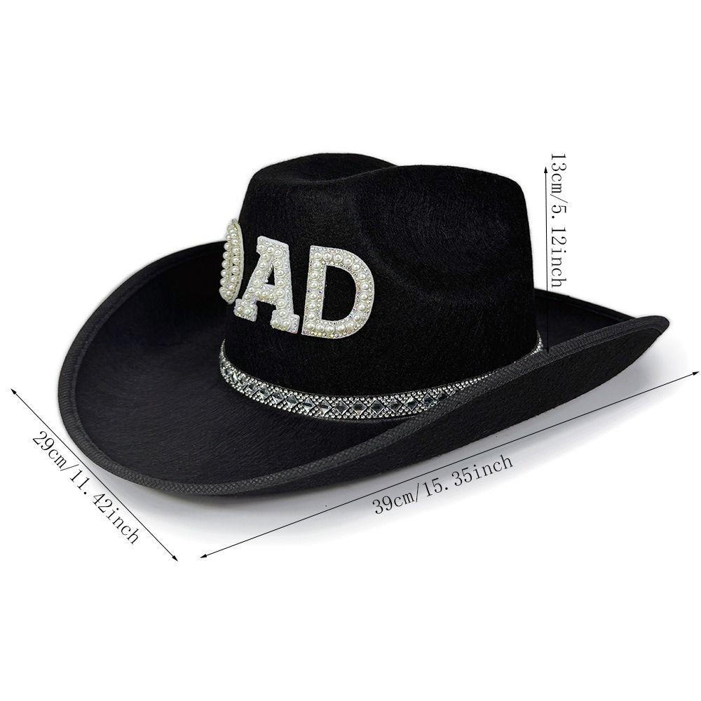 Fashion Rhinestone Letters Mom Dad Cowboy Hat Wide Brim Retro Western Cowboy Hat Vintage Jazz Hat For Gender Reveal Party