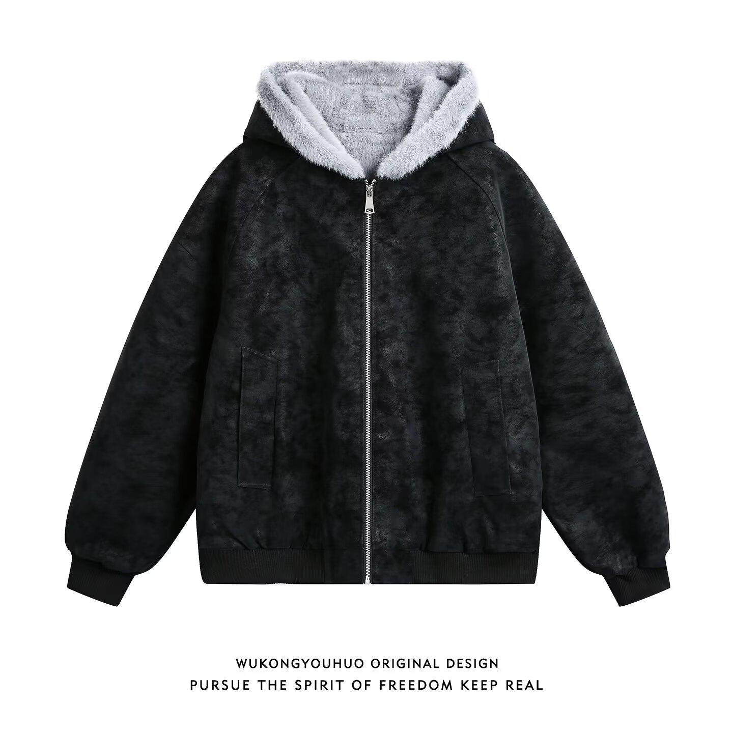 

Мужская зимняя теплая хлопково-кожаная куртка с капюшоном и воротником из меха орла - Ветрозащитная и укороченная Medium чёрный