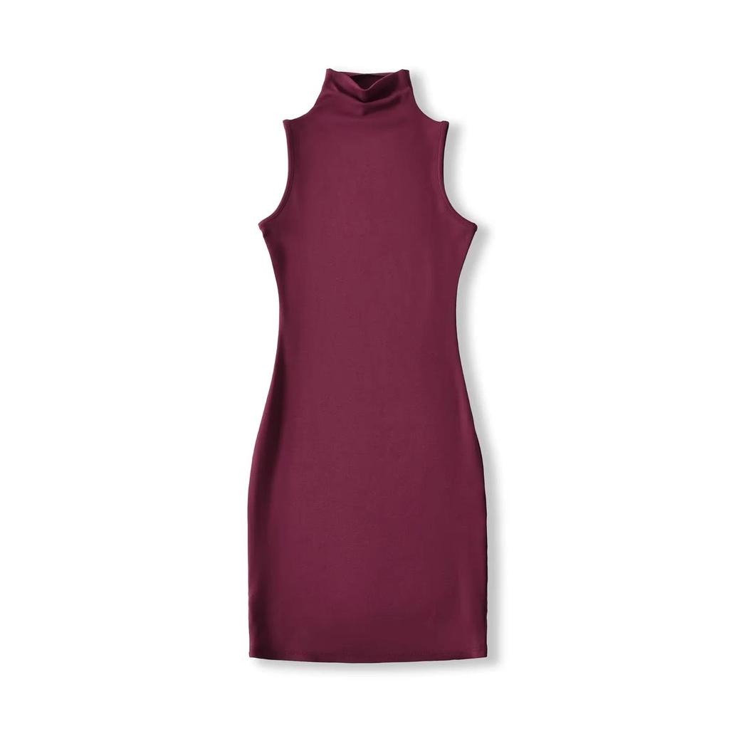 2025 Women's European & American Style High Neck Sleeveless Tank Dress - Sexy, Hip-Hugging Fit