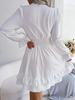 V Neck Solid Color Dress Waist Hugging  Elegant Fungus Dress for Women Long Sleeve Loose Dresses Causal Dress