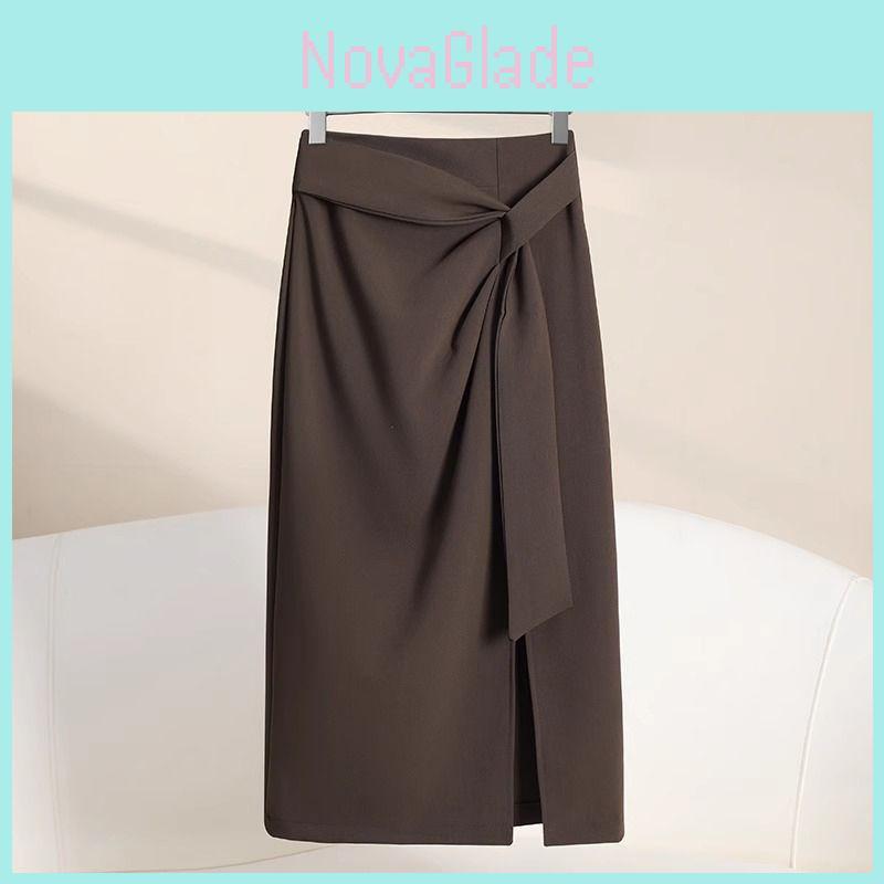 High Waist Slimming Asymmetrical Skirt With Slit For Office And Casual Wear