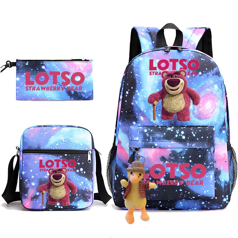 Large Capacity Schoolbag with Shoulder Strap; Student Three-piece Pencil Case Set