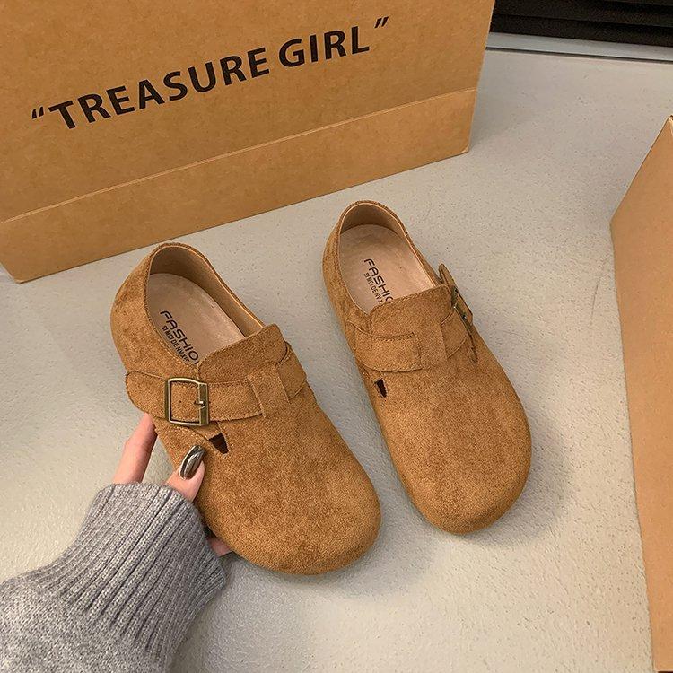 

Soft leather version~ Lazy shoes women s 2025 autumn models, one-pedal Doudou shoes, ugly and cute retro single shoes, flat-soled Boken shoes 40