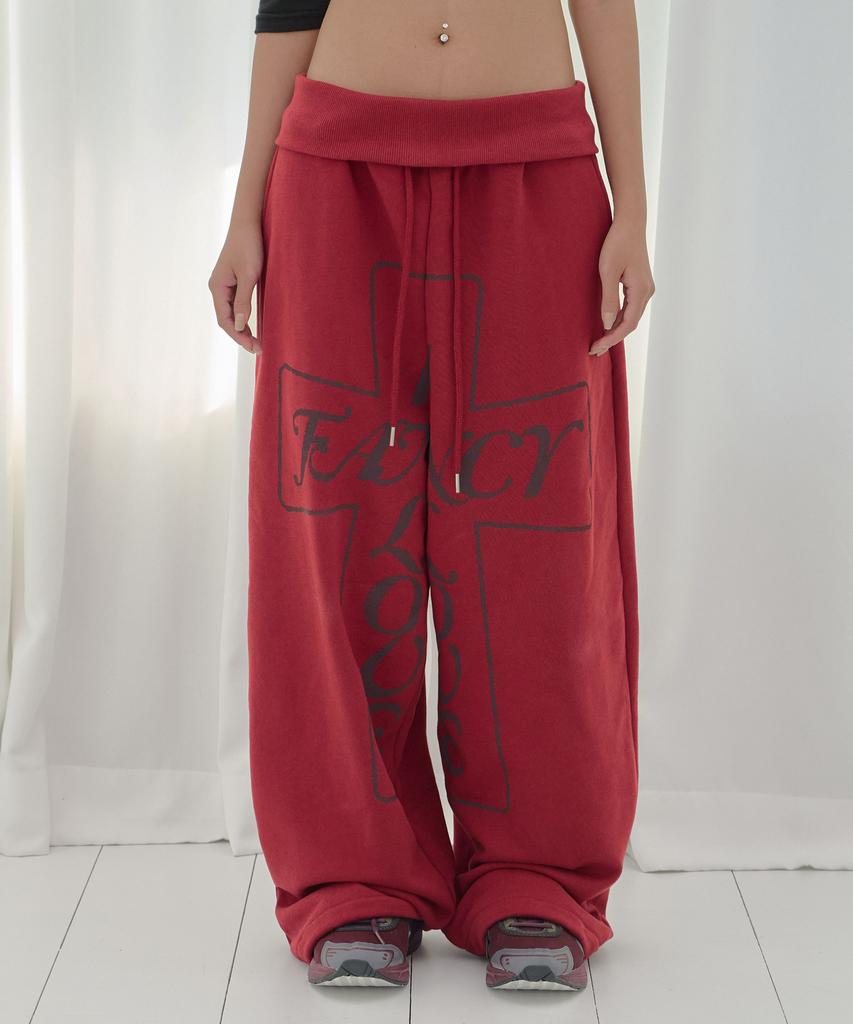 FANCY CLUB Pros Band Sweatpants (Cherry Red) F26Qd158