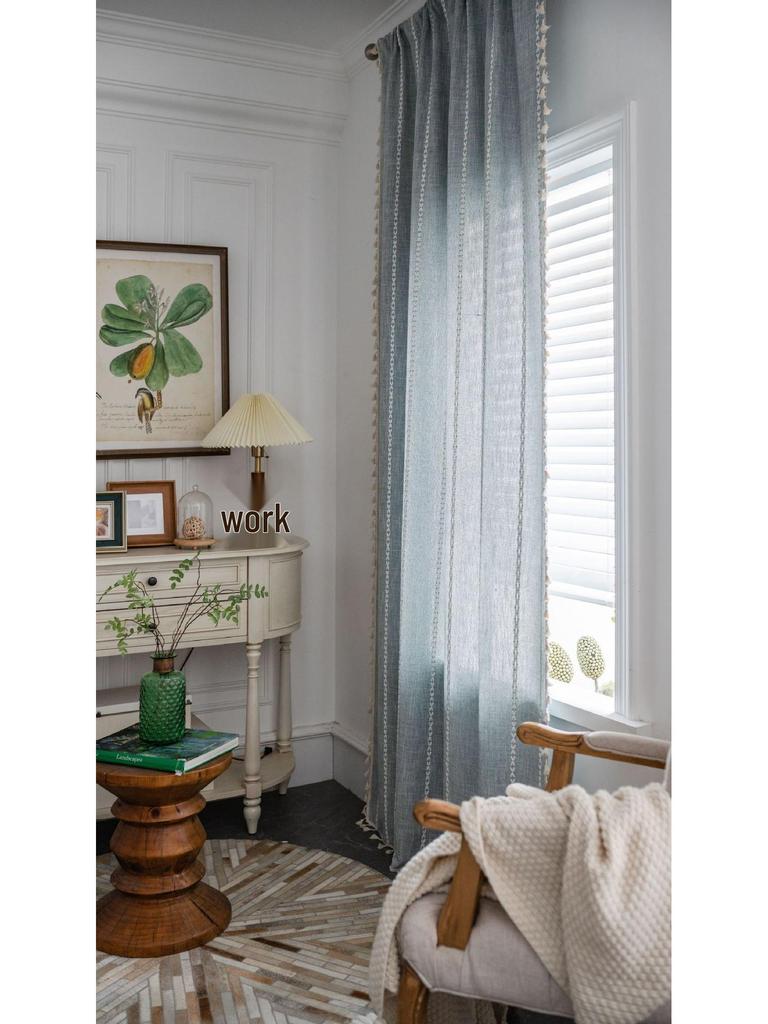 Imanqi Yun Striped Embroidery Semi-Blackout Curtains for Kitchen or Living Room, Country Style Bay Window Decor