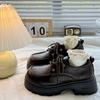 Fashion versatile round head lace-up autumn and winter new thick heel thick sole heightening small leather shoes