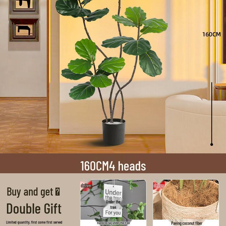 Large Potted Fiddle-Leaf Fig: Luxury Faux Green Plant for Living Room Decor