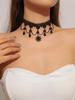 Vintage Black Lace Rose Necklace Bracelet Ring Set Women's Dinner Party, Dark Wind Neck Chain Bracelet