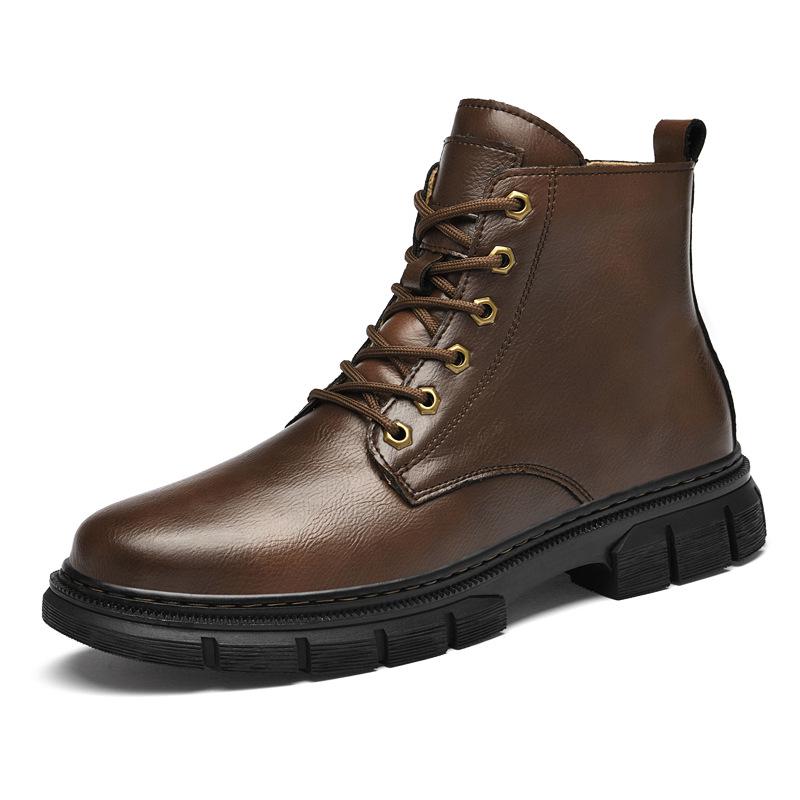 Men s High-Top Lace-Up Genuine Leather Outdoor Work Boots for Autumn/Winter 43
