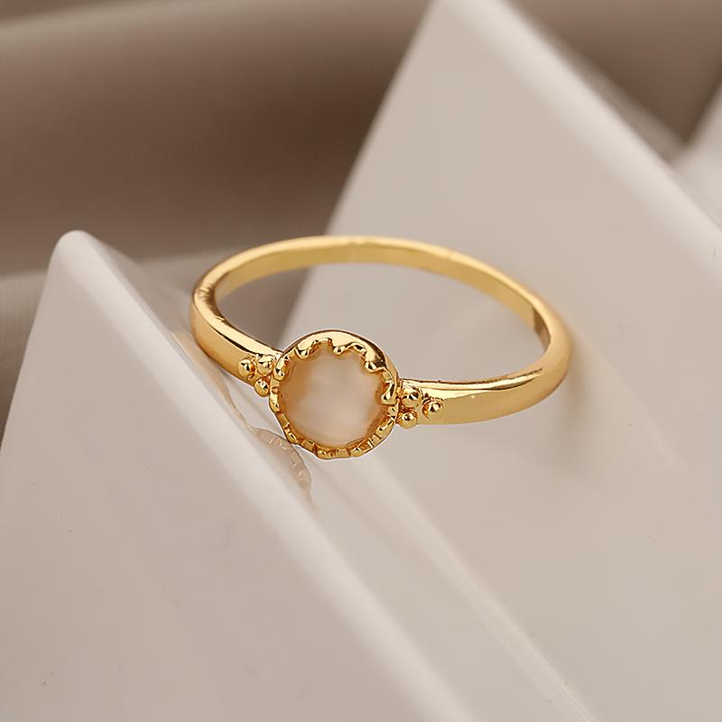 Vintage Opal Stone Flower Rings For Women Anillos Gold Color Stainless Steel Ring Couple Wedding Ring Bohemian Jewelry