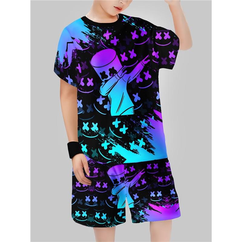Children's Casual Set: Summer Boys' Fashionable Printed Short-Sleeve Shirt and Shorts Set