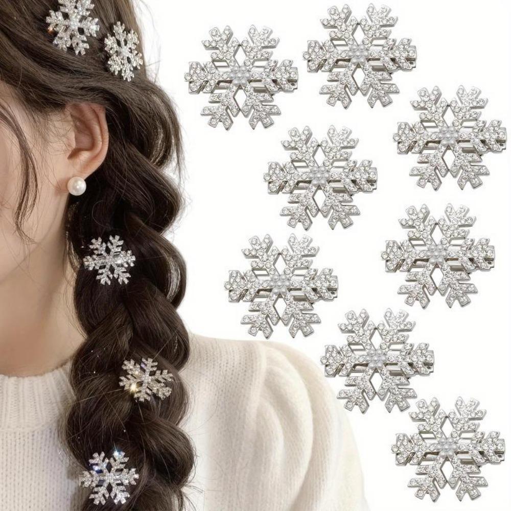 2-Pack Rhinestone Snowflake Hair Clips, Women'S Princess Updo Bun Hair Accessories, Christmas Party Hair Clips, Festive Gift Hair Pins, Plastic