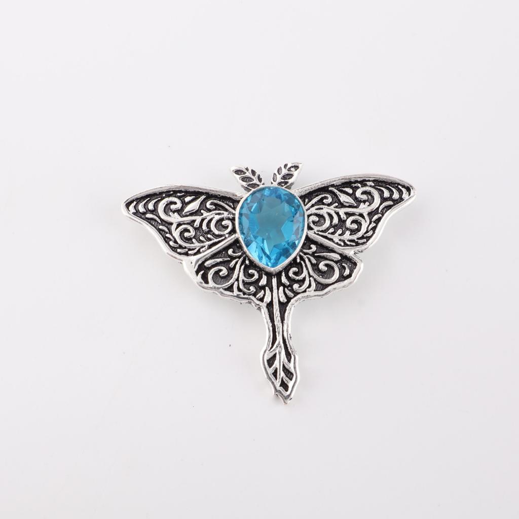 Swiss Blue Topaz  Gemstone 925 Sterling Silver Boho Jewelry Vintage Pendant 1.2" CP-31-1