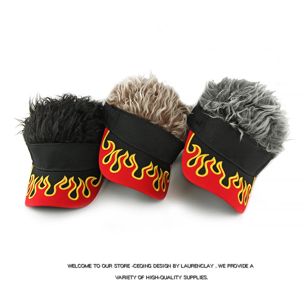 Autumn Winter Hat Men Women Wig Hat Funny Hat Cap Embroidered Flame Baseball Cap