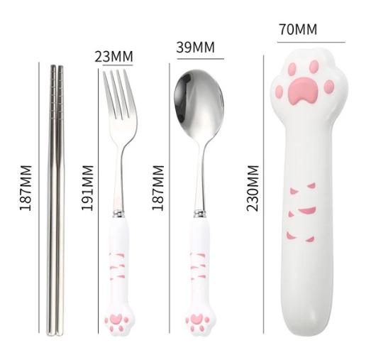 Stainless Steel Spoon And Fork Set With Storage Box Portable Cutlery Cute Cat Claw Cutlery Set Lunch Box Accessories