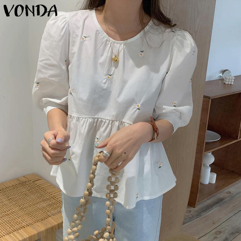 

VONDA Лето Тонкие Женщины Хлопок Цветочный Принт Топы