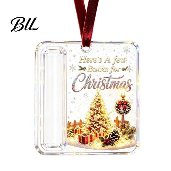 Christmas Cash Holder Acrylic Money Ornament, Xmas Holiday with Slot, Tree Hanging Gift Decoration Decor