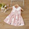 Girls' Sleeveless Peter Pan Collar Princess Dress In Printed Cotton Linen