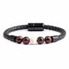 New Men's European American Style Stone Beaded Leather Bracelet with Magnetic Buckle