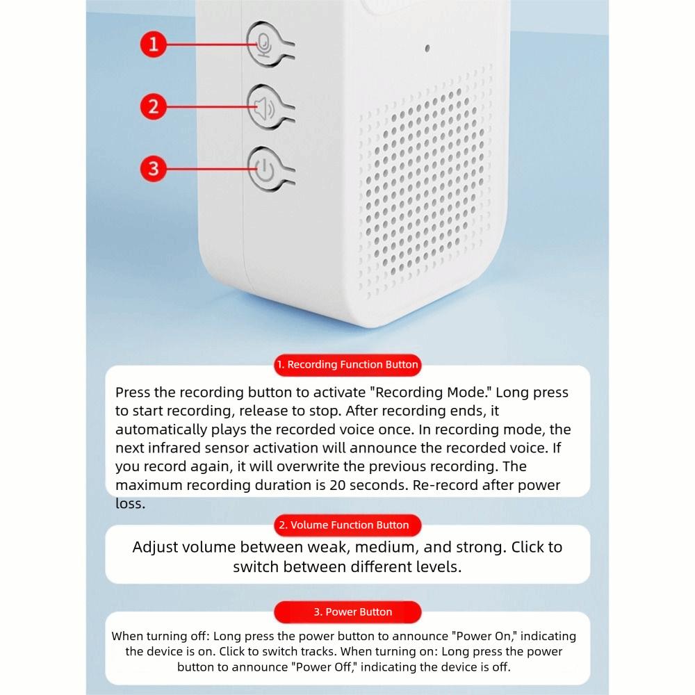 PIR Motion Detector Welcome Doorbell Recording Function Door Bell Chime  Supermarket Security