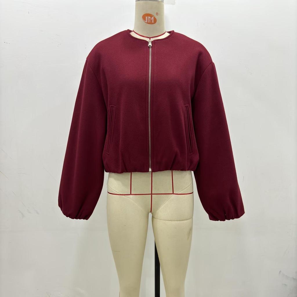 European & American Women's Soft Round Neck Bomber Jacket - New Autumn/Winter Collection