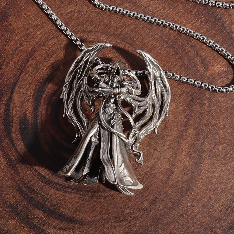 Gothic Wings Devil Armor Pendant Mystical Grim Reaper Scythe Demon Necklace Cool Halloween Jewelry Gifts for Men