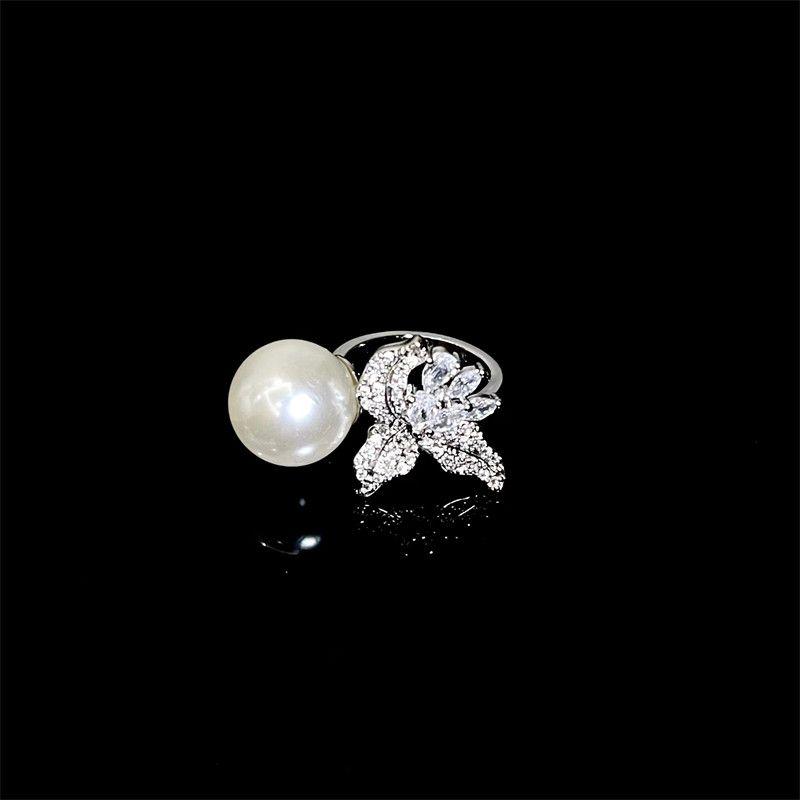 Fashion Vintage Zircon Flower Ear Stud Necklace Big Pearl Ring Style
