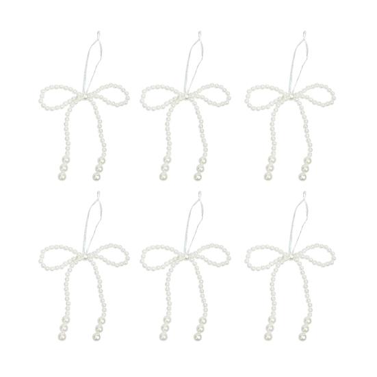 Faux Pearl Bow Christmas Ornaments White Faux Pearl Bead Bows Hanging Ornament Bowknot Tree Topper for Wedding Bridal Baby Shower Birthday Decoration