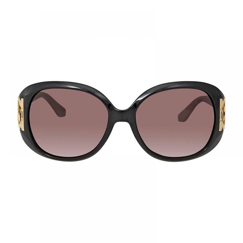 Salvatore Ferragamo Sunglasses Round Full Rim  Black Tuape Frame And Brown Gradient Lens Sf668001 Black