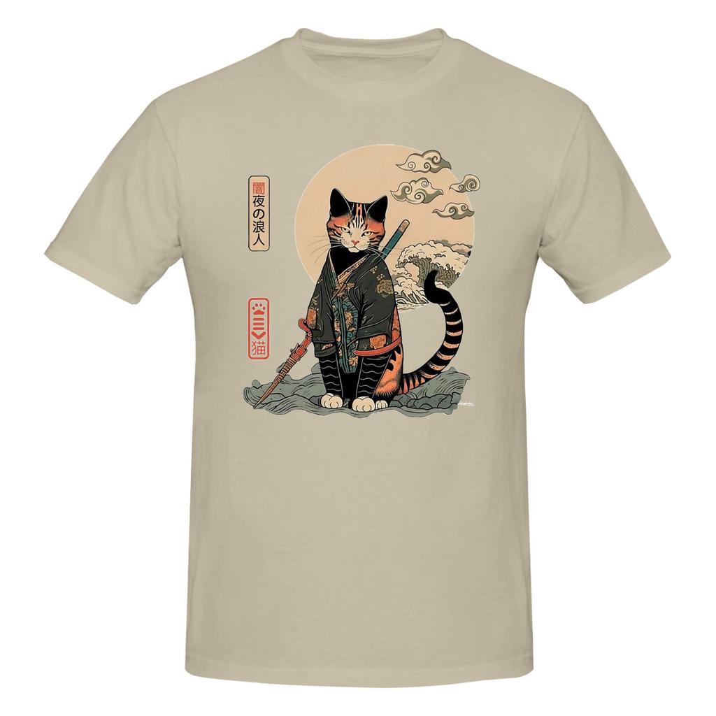 Piece Edo Cat Novelty Cotton TShirt Samurai Cat Tees Tops For Unisex