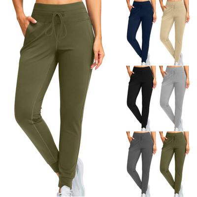 Women High Waisted Loose Solid Color Casual Pants with Pockets Drawstring Fashionable
